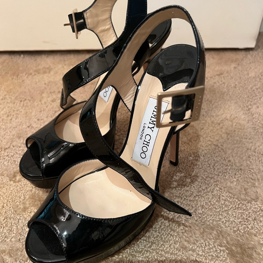 Jimmy Choo black pantent platform heel